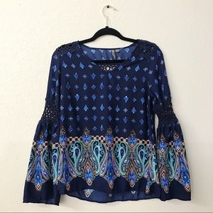 New Directions Paisley Bell Sleeve Peasant Blouse